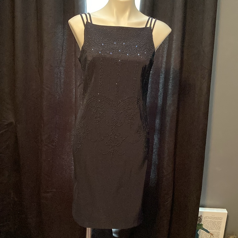 CDC vintage beaded three strap detail little black dress mid-century fit size 6